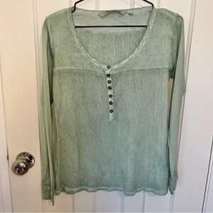 Garcia Minty Green Sheer Long Sleeve Henley